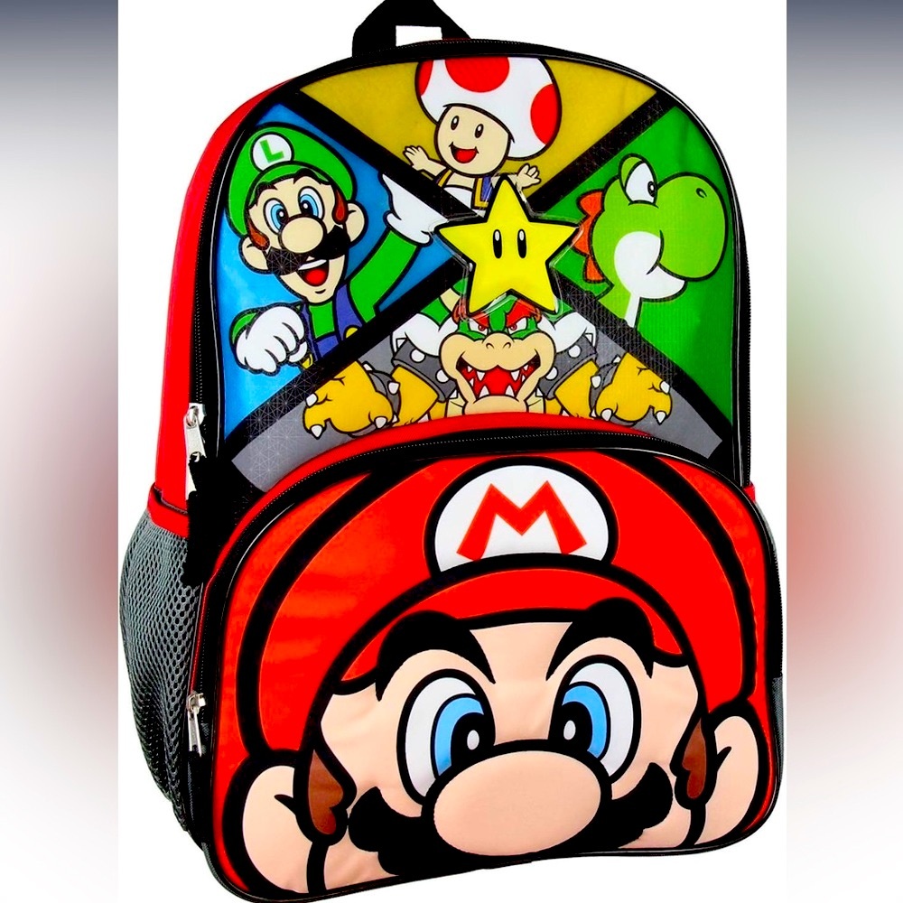 Super Mario Boy's Front Tap Activated LED Light Up 16" School Kid's Backpack